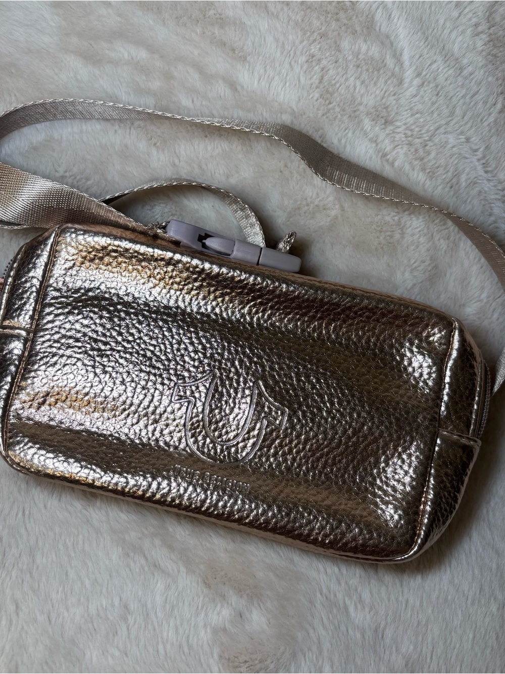True Religion Metallic Gold Crossbody Wallet Bag
